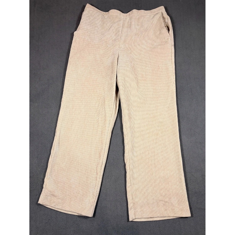 Alfred Dunner Ankle Pants Womens 16 Beige Ribbed Textured Flat Front Wide Leg